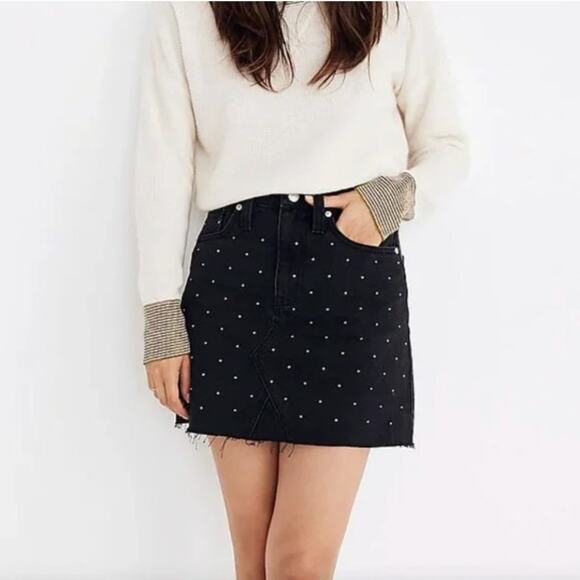Madewell Rigid Denim A-Line Mini Skirt: Metallic Dots Edition - Picture 1 of 6